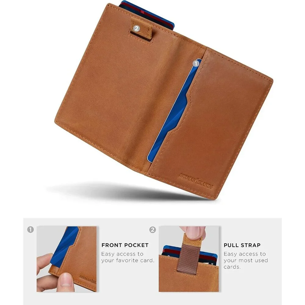 Men Brown Slim leather RFID Blocking Minimalist Card Front Pocket Wallets